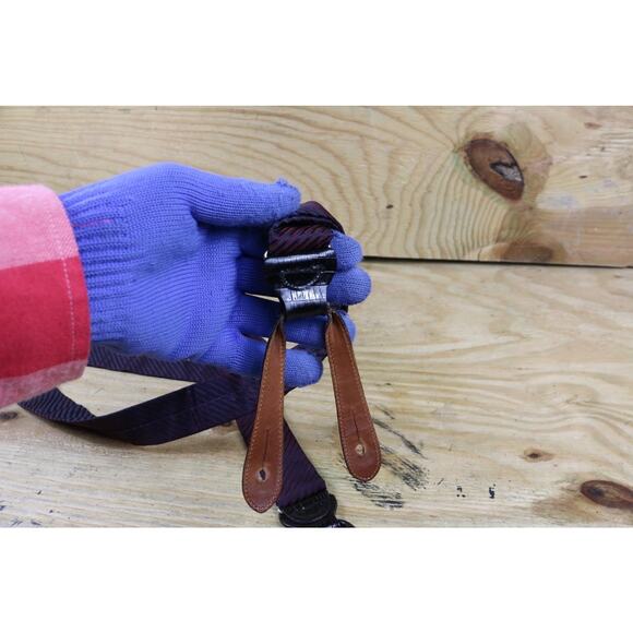 Trafalgar Silk Blue Red Striped Suspenders 1.375" Wide Black Leather Attachments - Picture 6 of 9